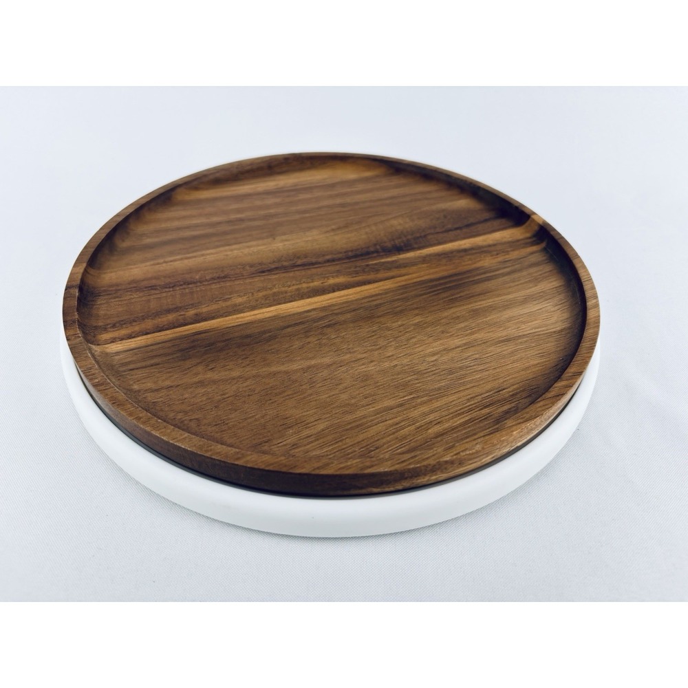 Rubbermaid Lazy Susan Turntable Spinner 10" White #230T W/Wood Piece MCM‎ Decor